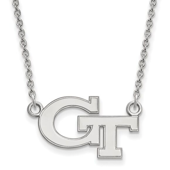 14k White Gold Georgia Technology Small 'GT' Pendant Necklace